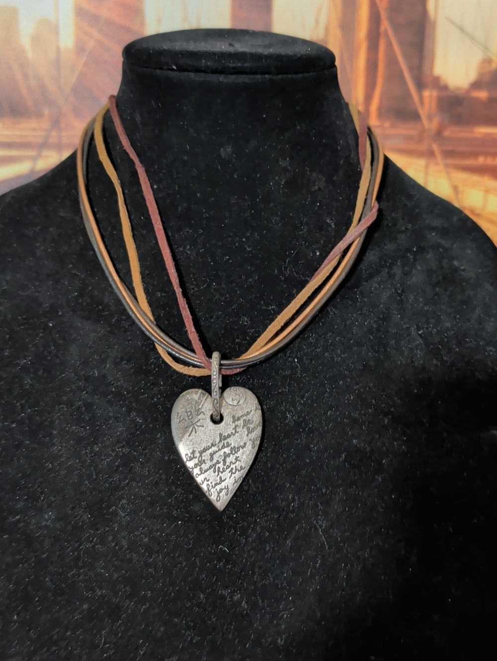 Chinos Multi-Strand Leather Heart Pendant Necklace - Brown/Tan